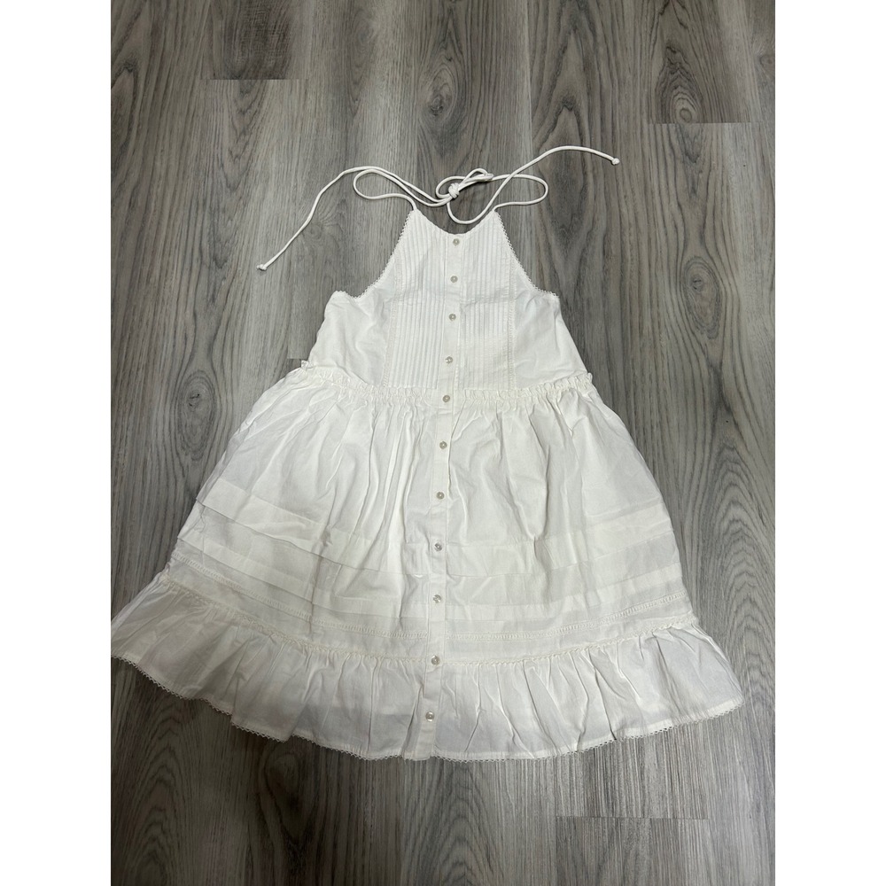 Free People White Cotton Halter Mini Dress Boho Pintuck Lace Trim XS NEW